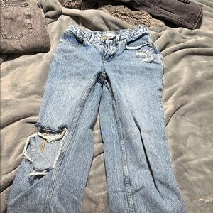 Good American Light Blue Distressed Flare Jeans